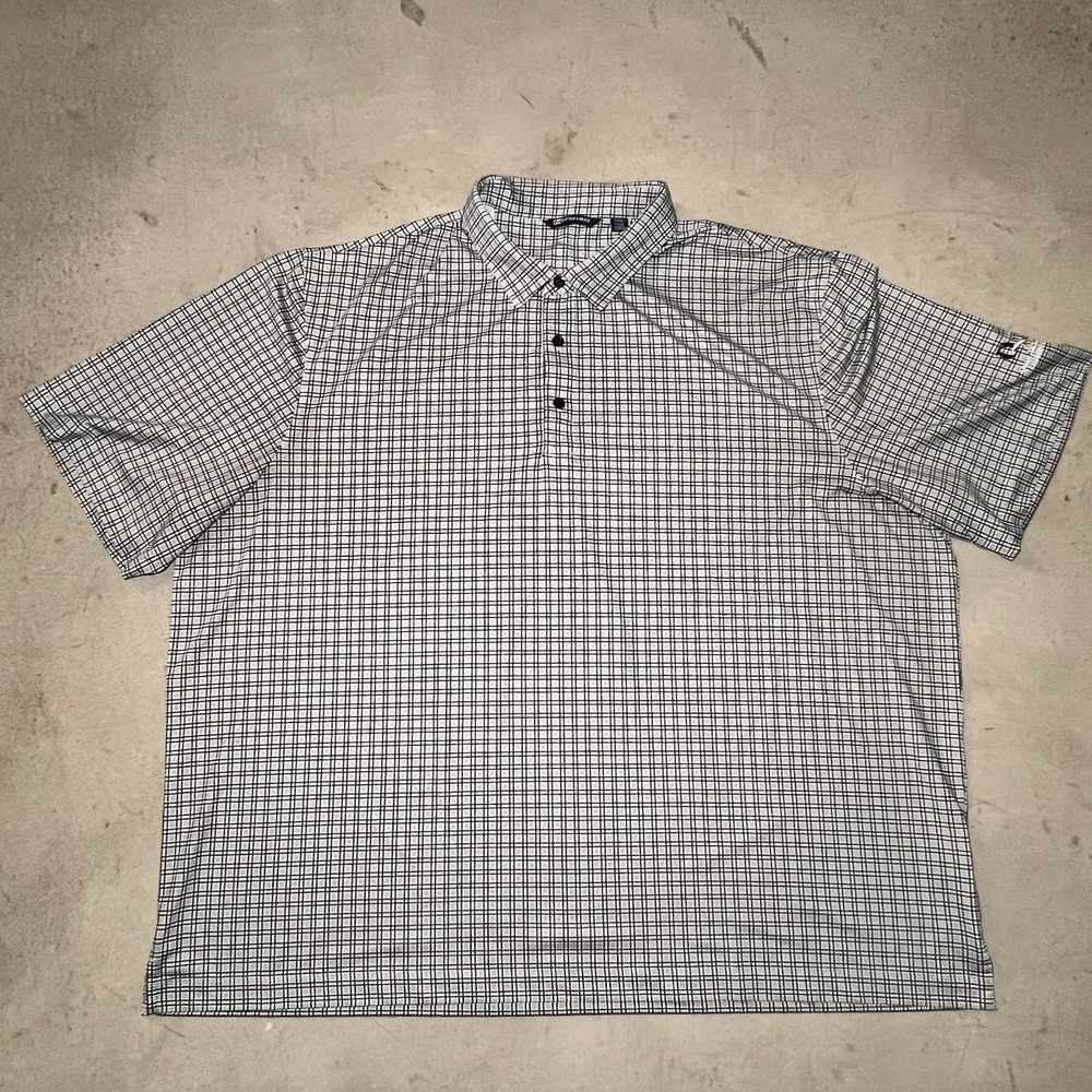 Cutter & Buck Polo Performance Mens 3XL White Black Plaid Check Golf Stretch